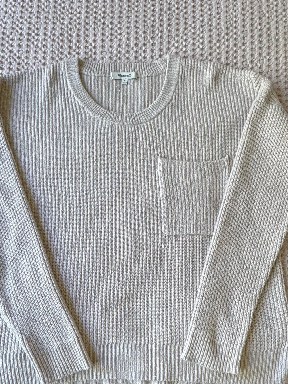 Madewell Women’s Ribbed Thompson Pocket Sweater Tan Medium Cotton Pre-owned